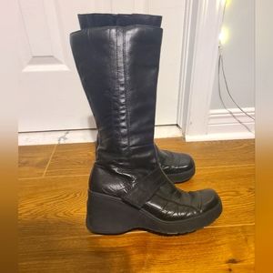 Real leather platform wedge boots